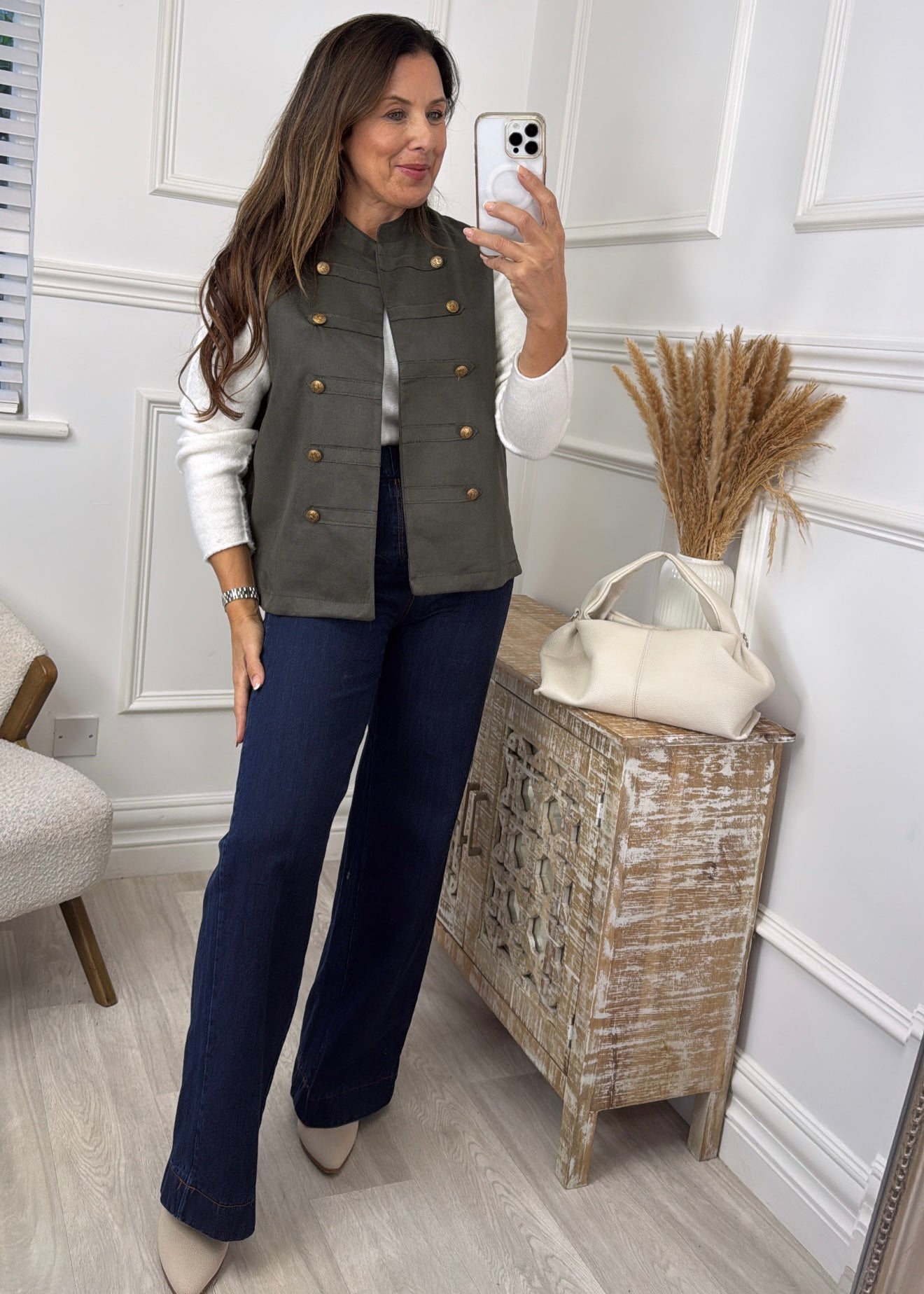 Katie Khaki Button Waistcoat