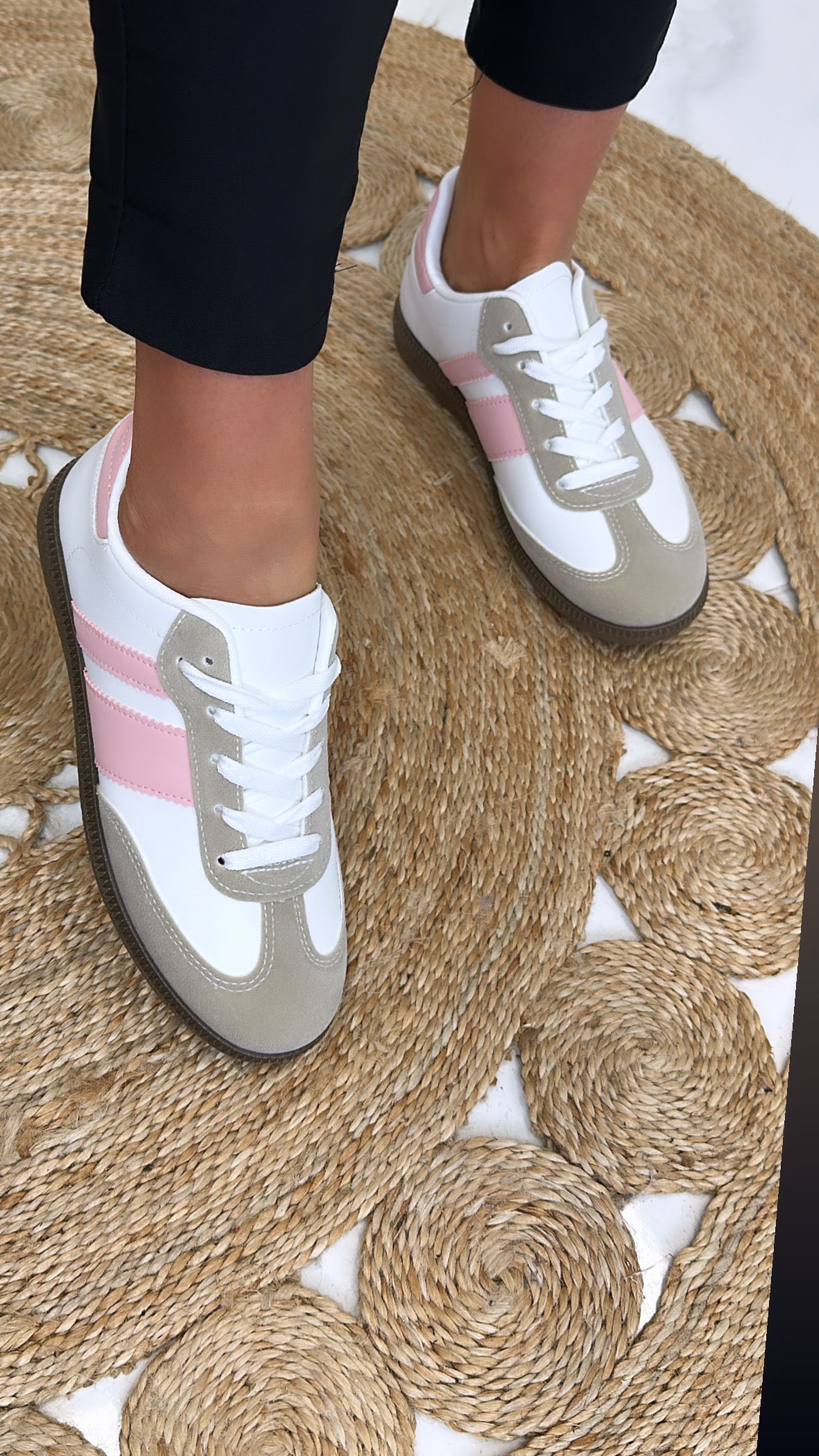 Larsa White/Pink Lace Up Sneakers