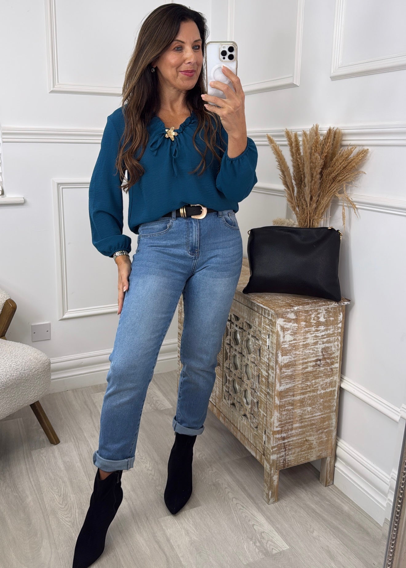 Meadow Teal Elasticated Neck Top
