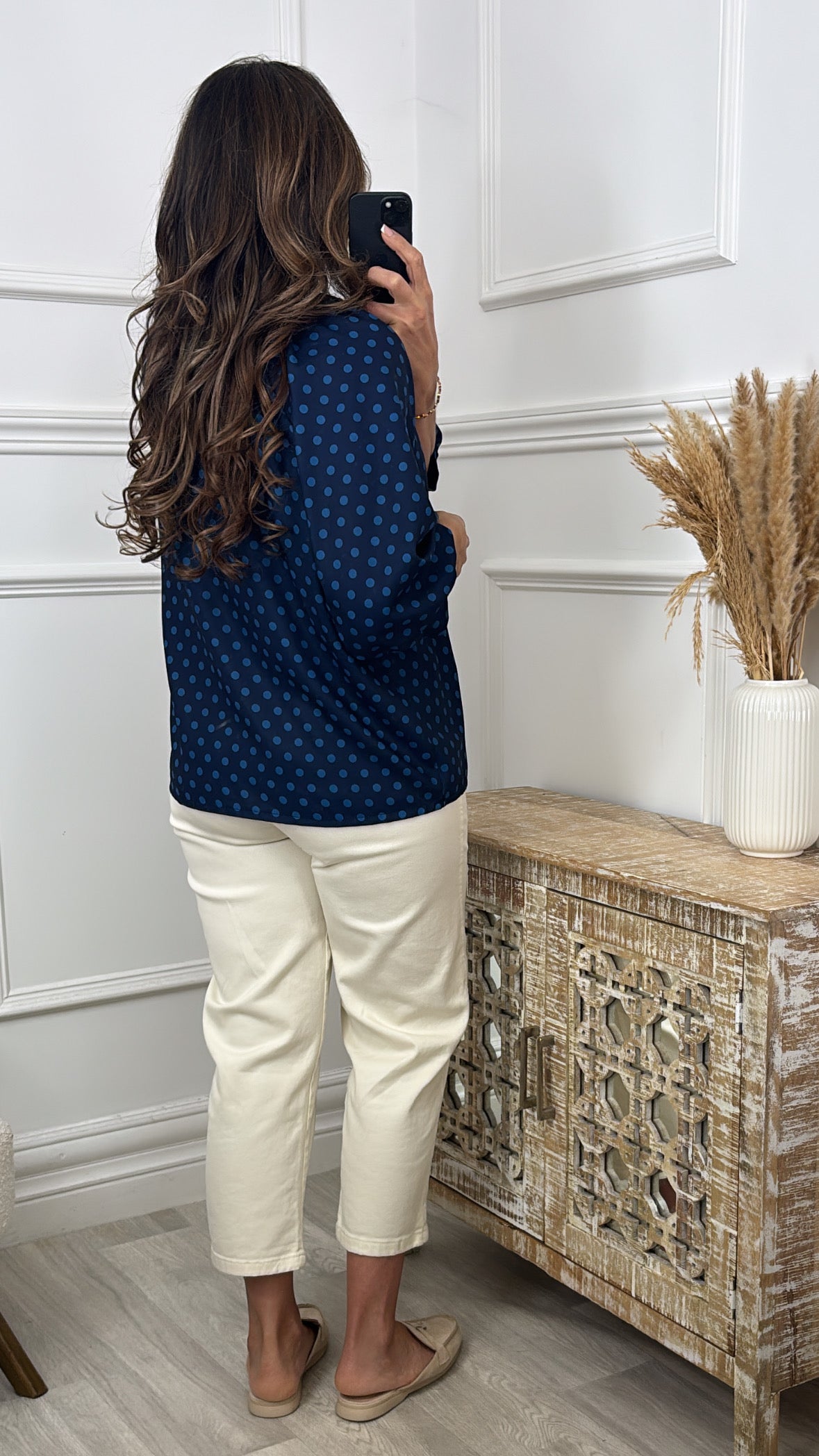 Judy Navy Polka Dot Blouse