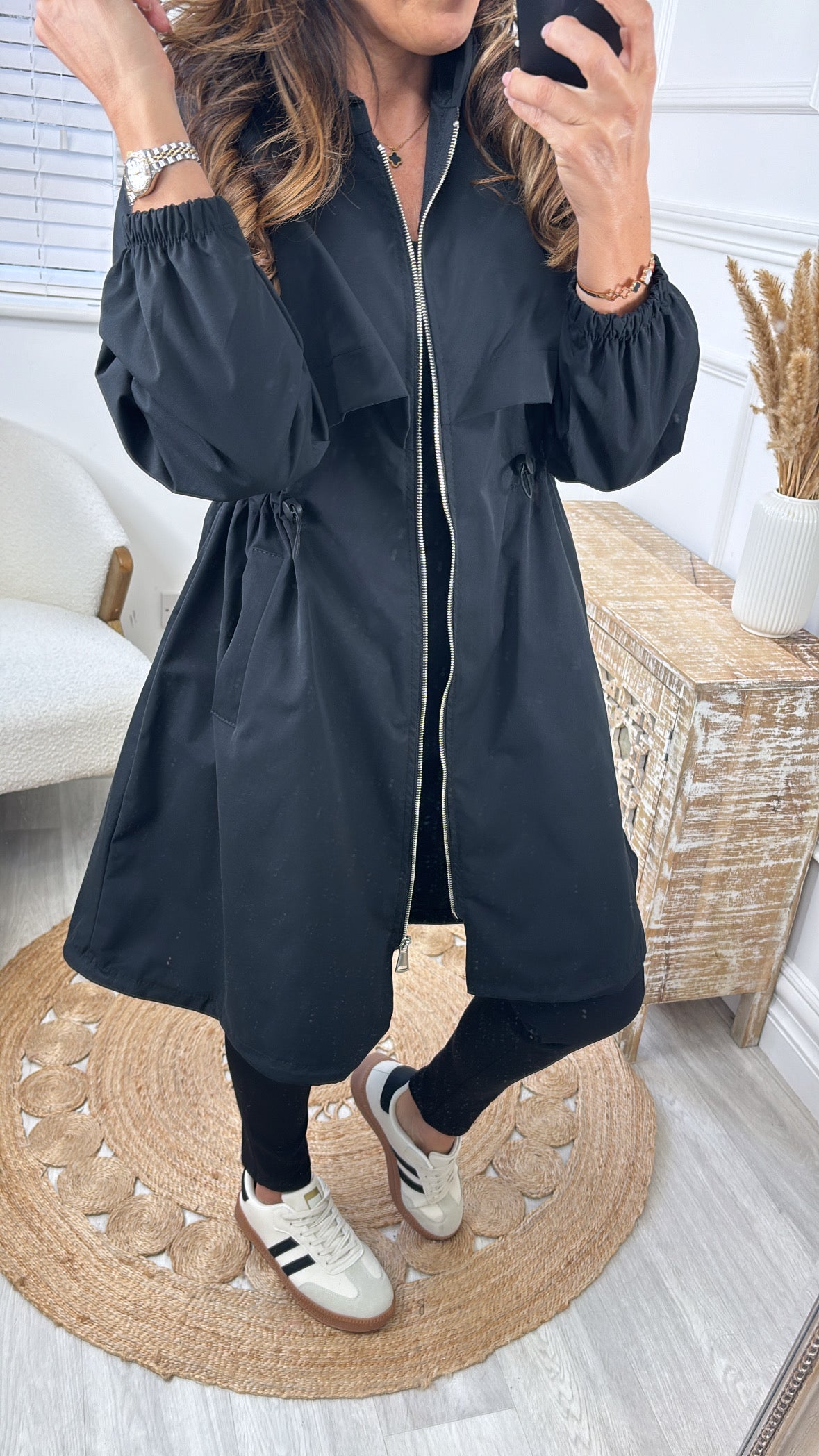 Suzie Black Drawstring Trench Jacket