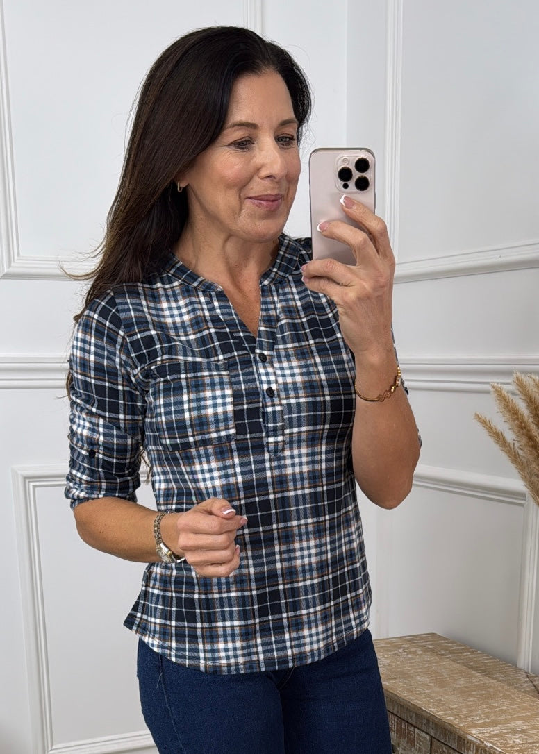 Dinara Navy Check Popover Shirt