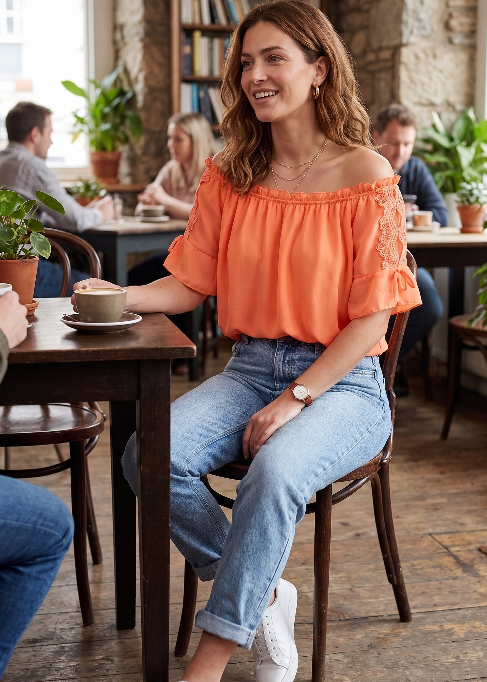 Eimear Orange Ruffle Neck Blouse