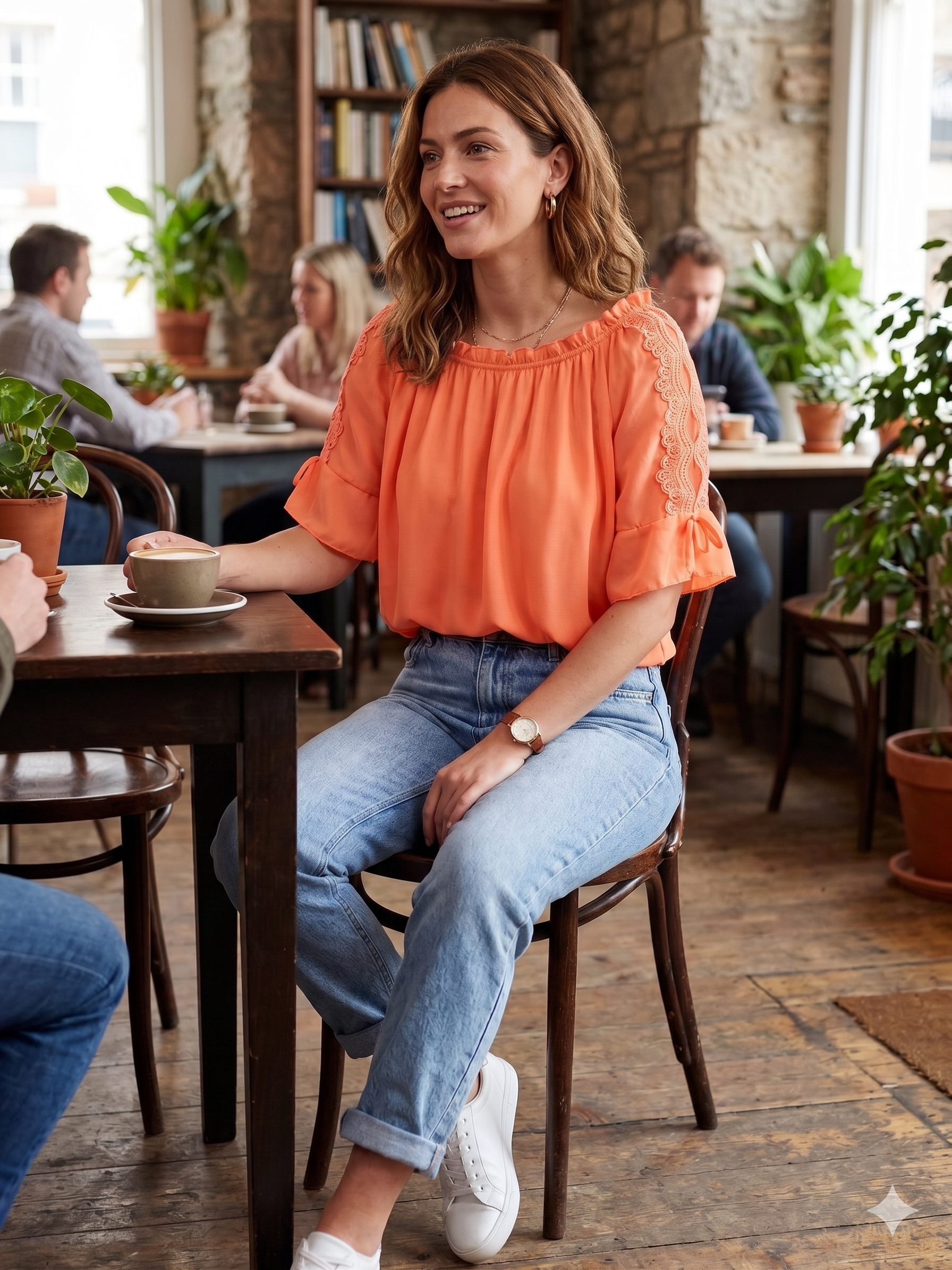 Eimear Orange Ruffle Neck Blouse