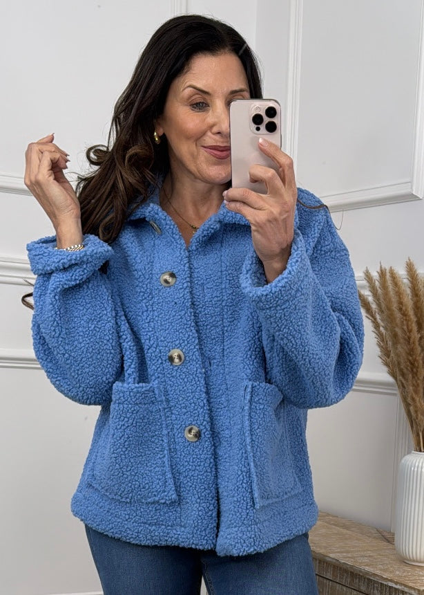 Stasia Blue Teddy Fleece Jacket
