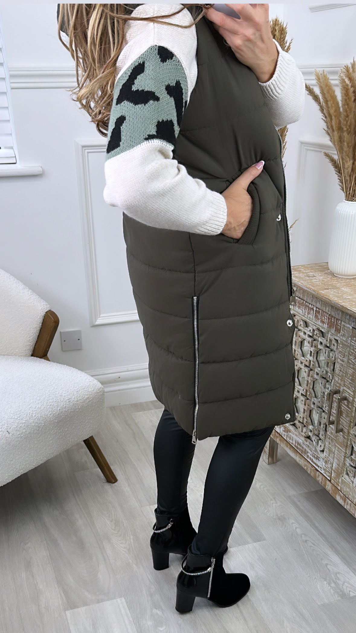 Solve Khaki Longline Puffer Gilet