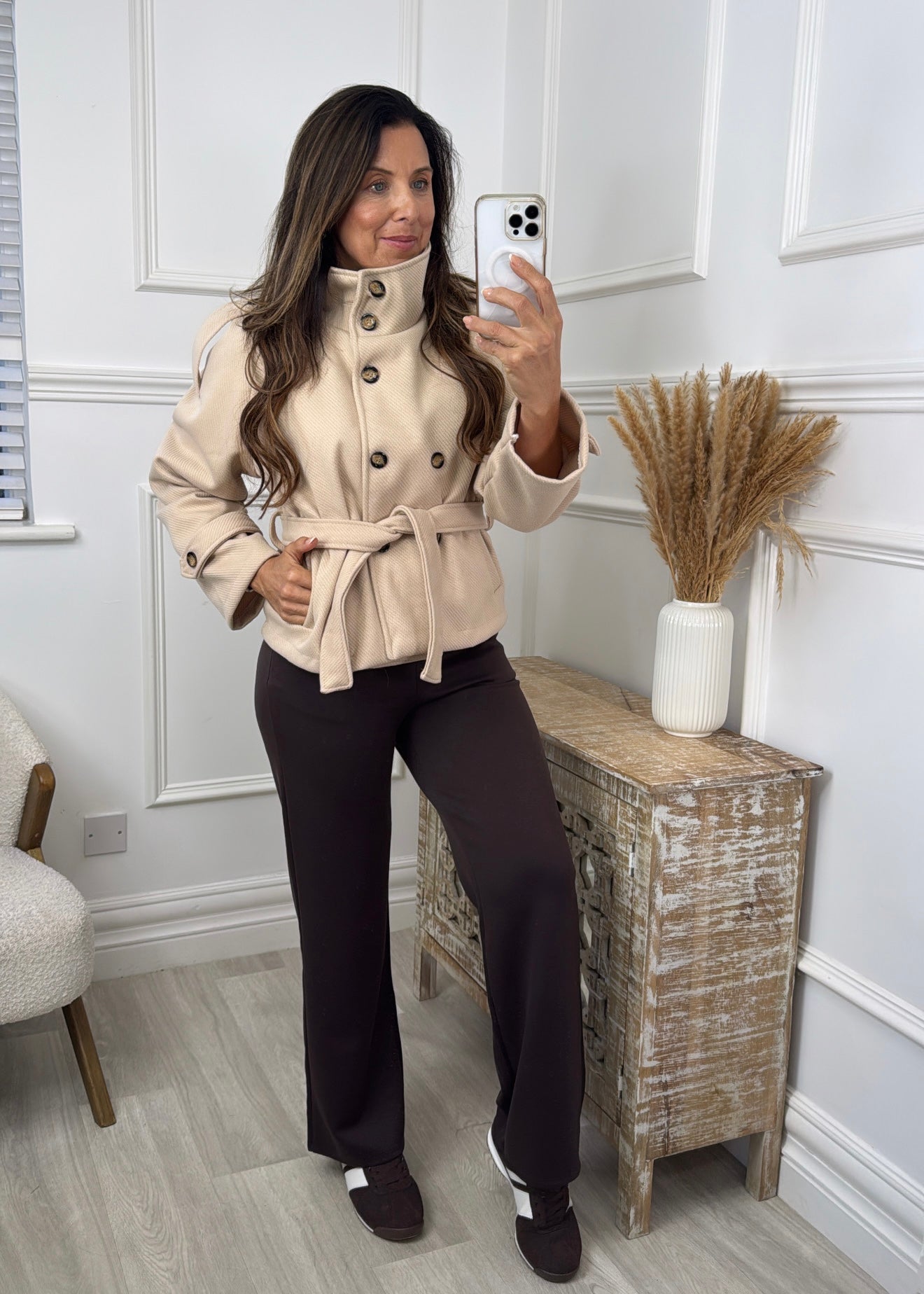 Roisin Beige Jacket With  Buttons