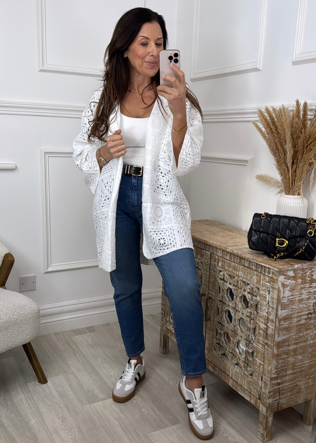 Abigail White Crochet Knit Cardigan