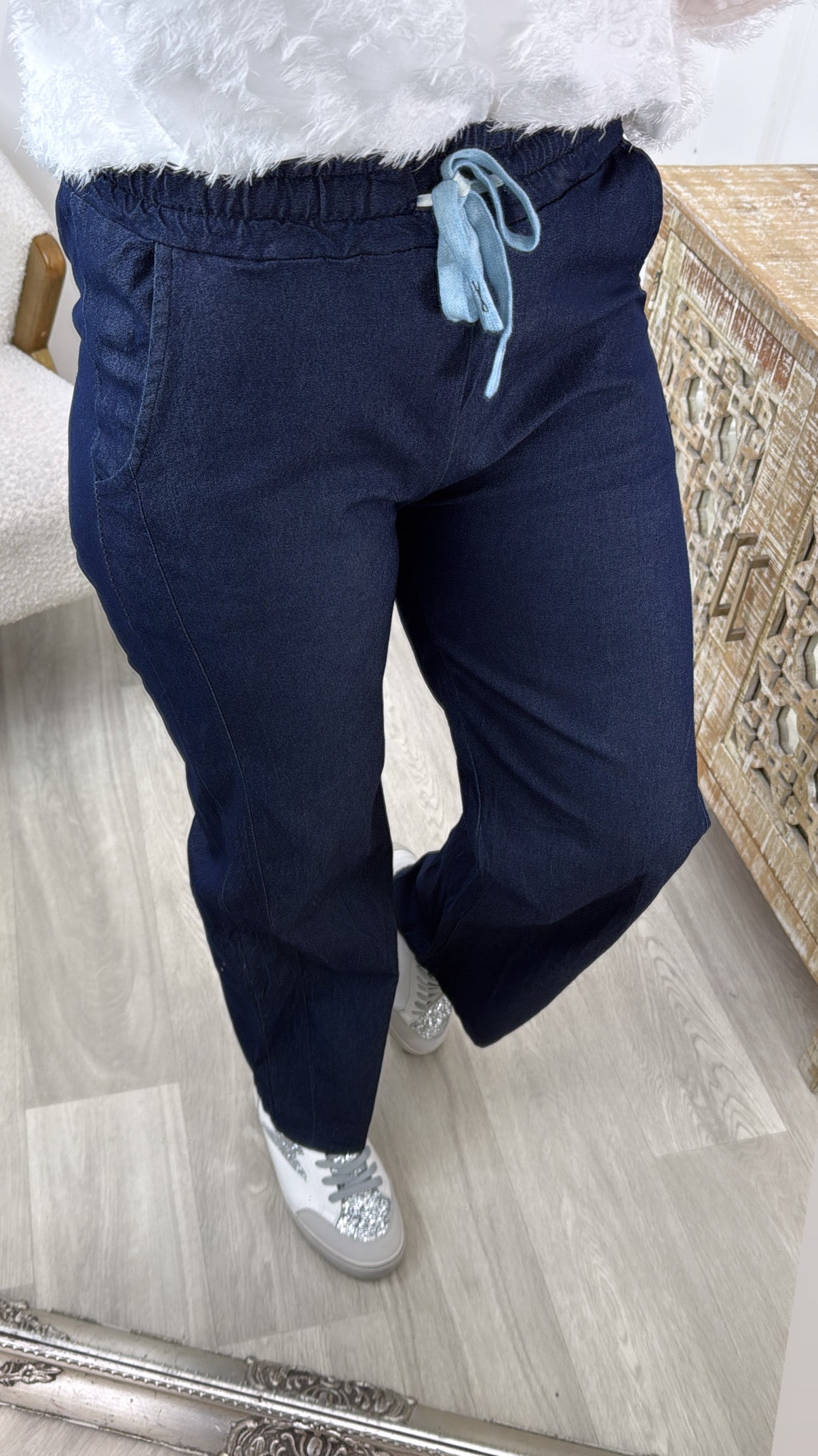 Marlene Navy Denim Look Trousers