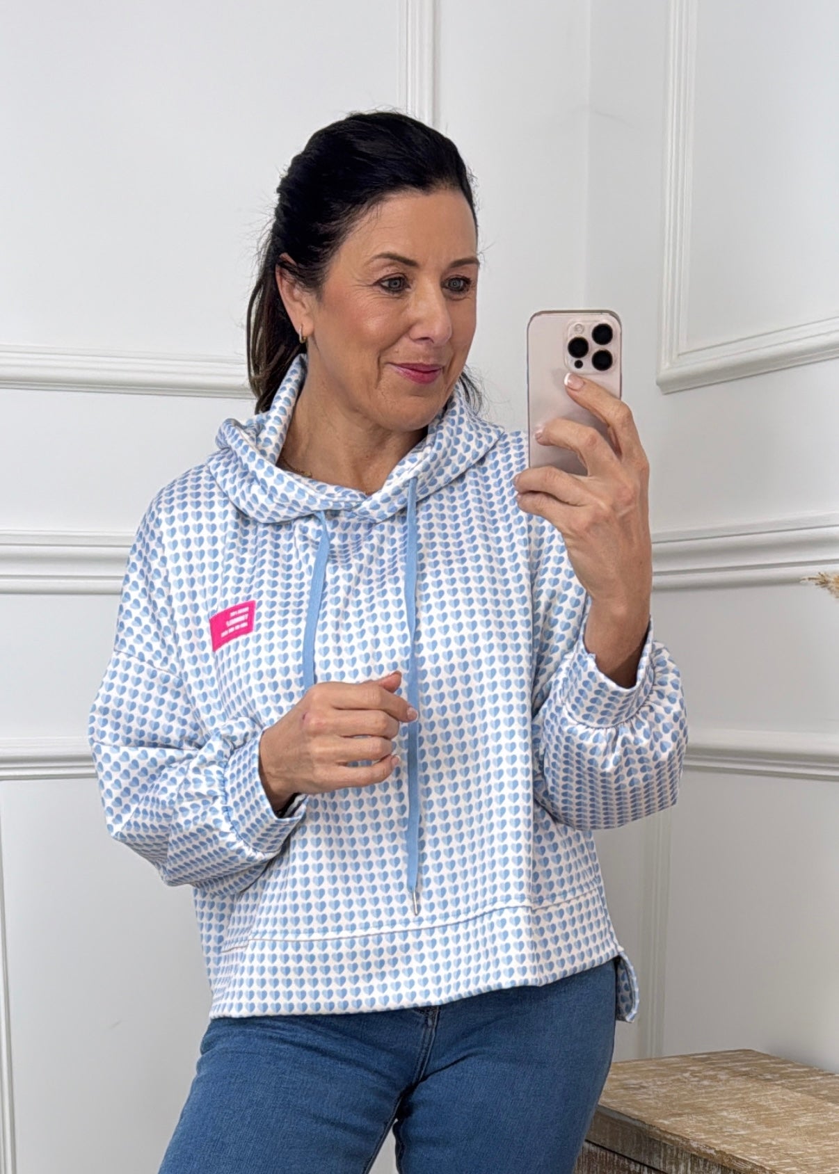 Tulsi Blue Heart Print Hoodie