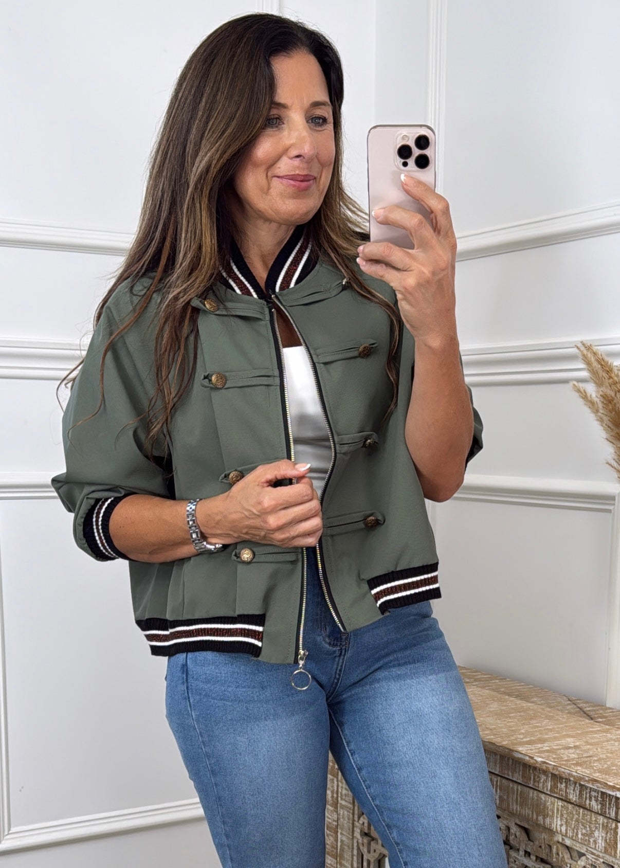 Gwen Khaki Zip Detailed Jacket