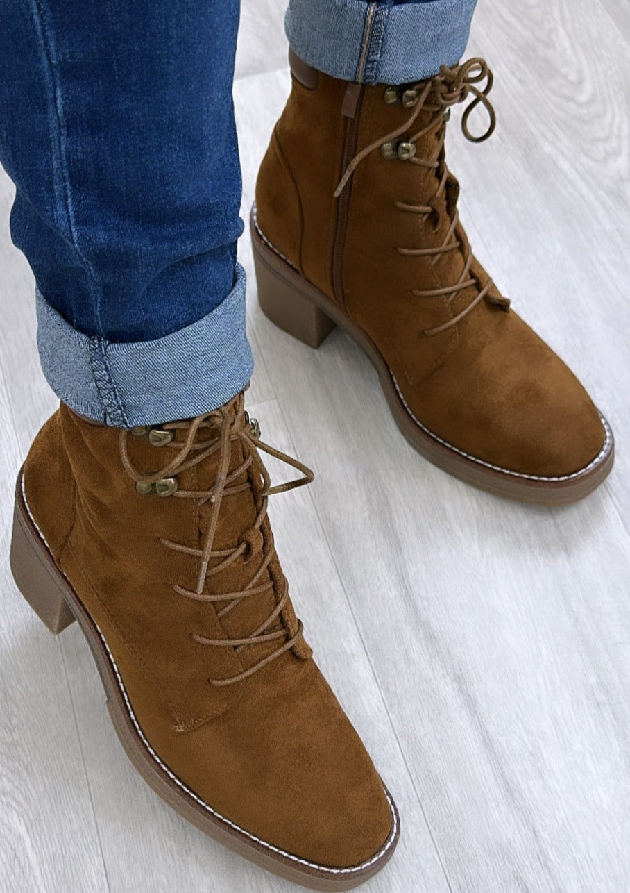 Teresa Camel Lace Up Ankle Boots
