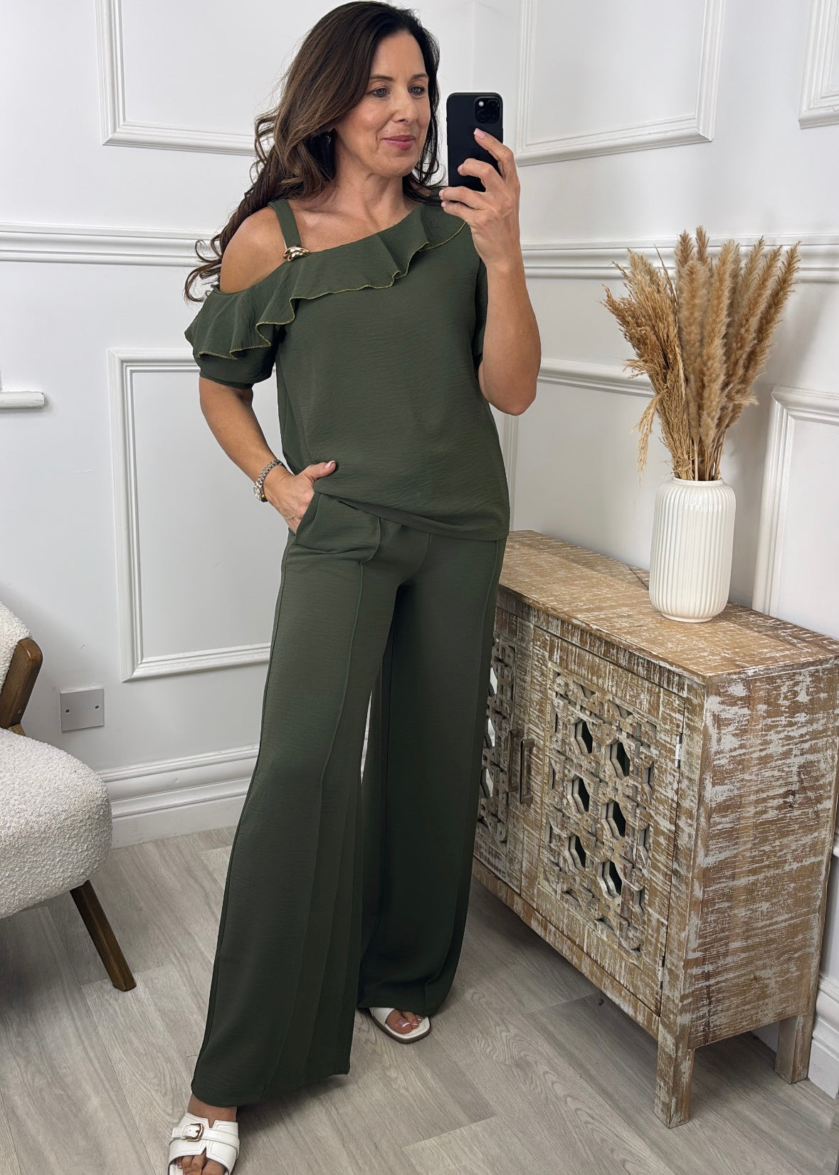 Alison Khaki Frill Set