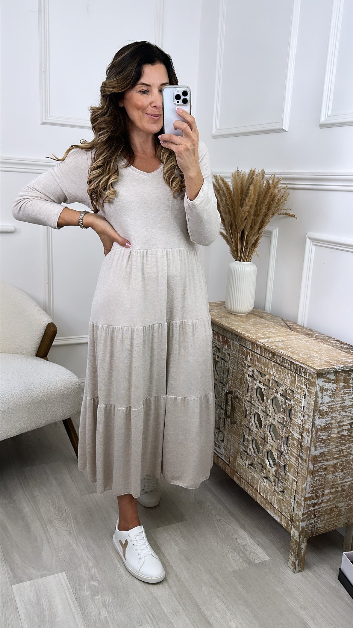 Sofiko Beige Smock Knitted Dress