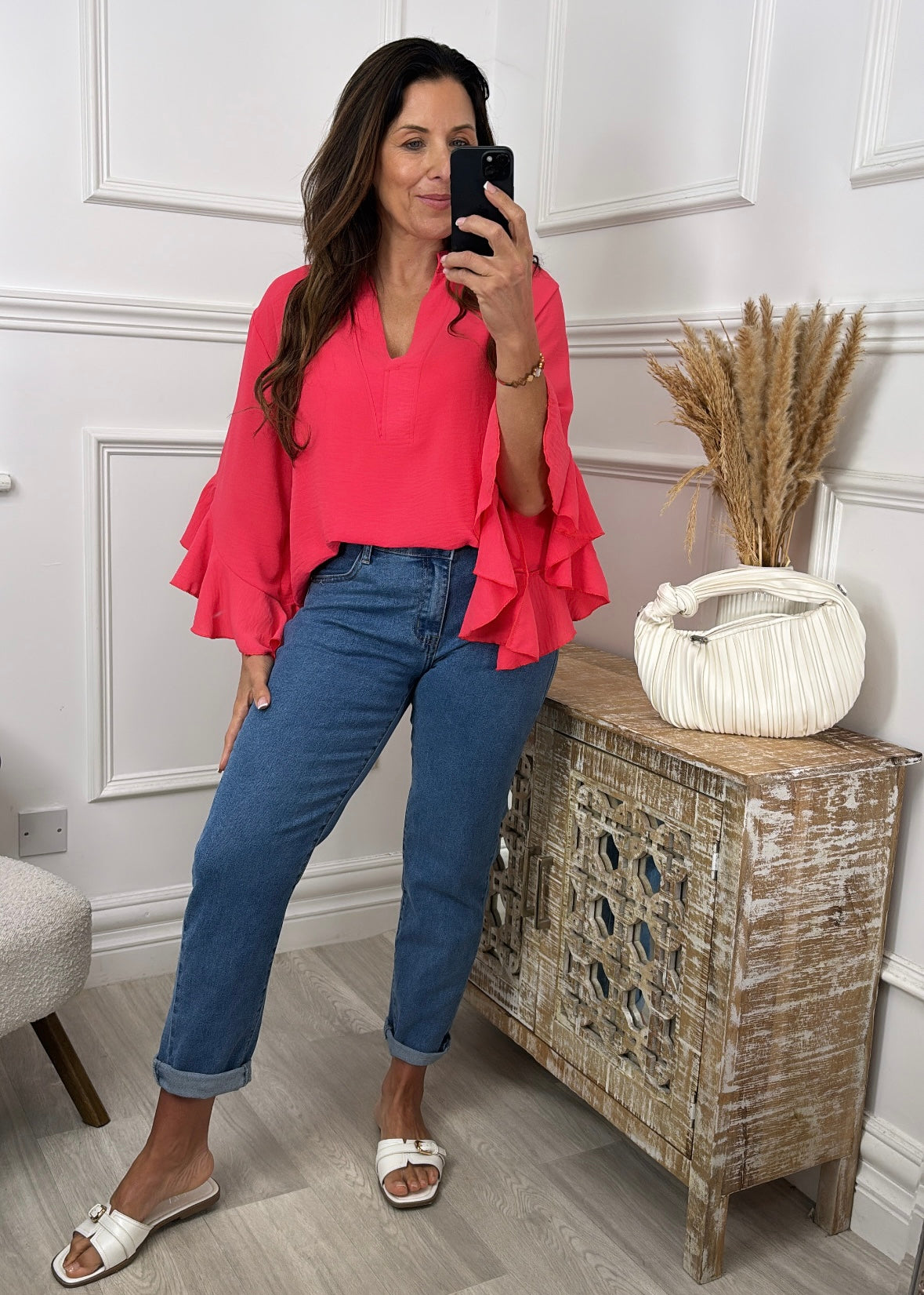 Ayda Coral Ruffle Sleeve Top