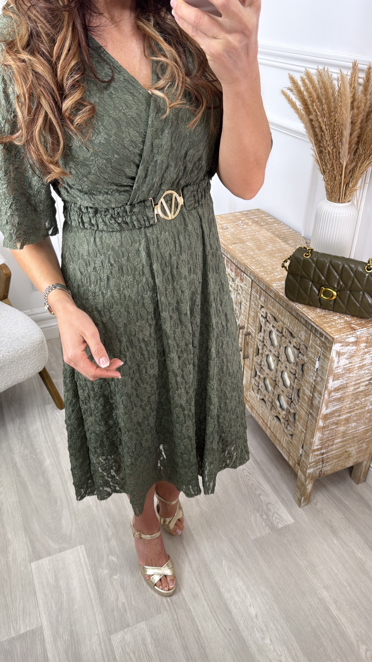 Tamara Khaki Lace Wrap Dress