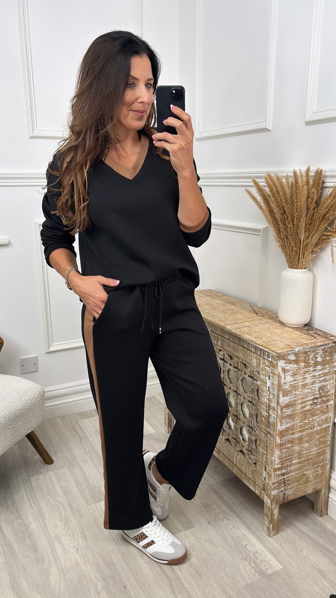 Meliza Black Contrast Stripe Tracksuit
