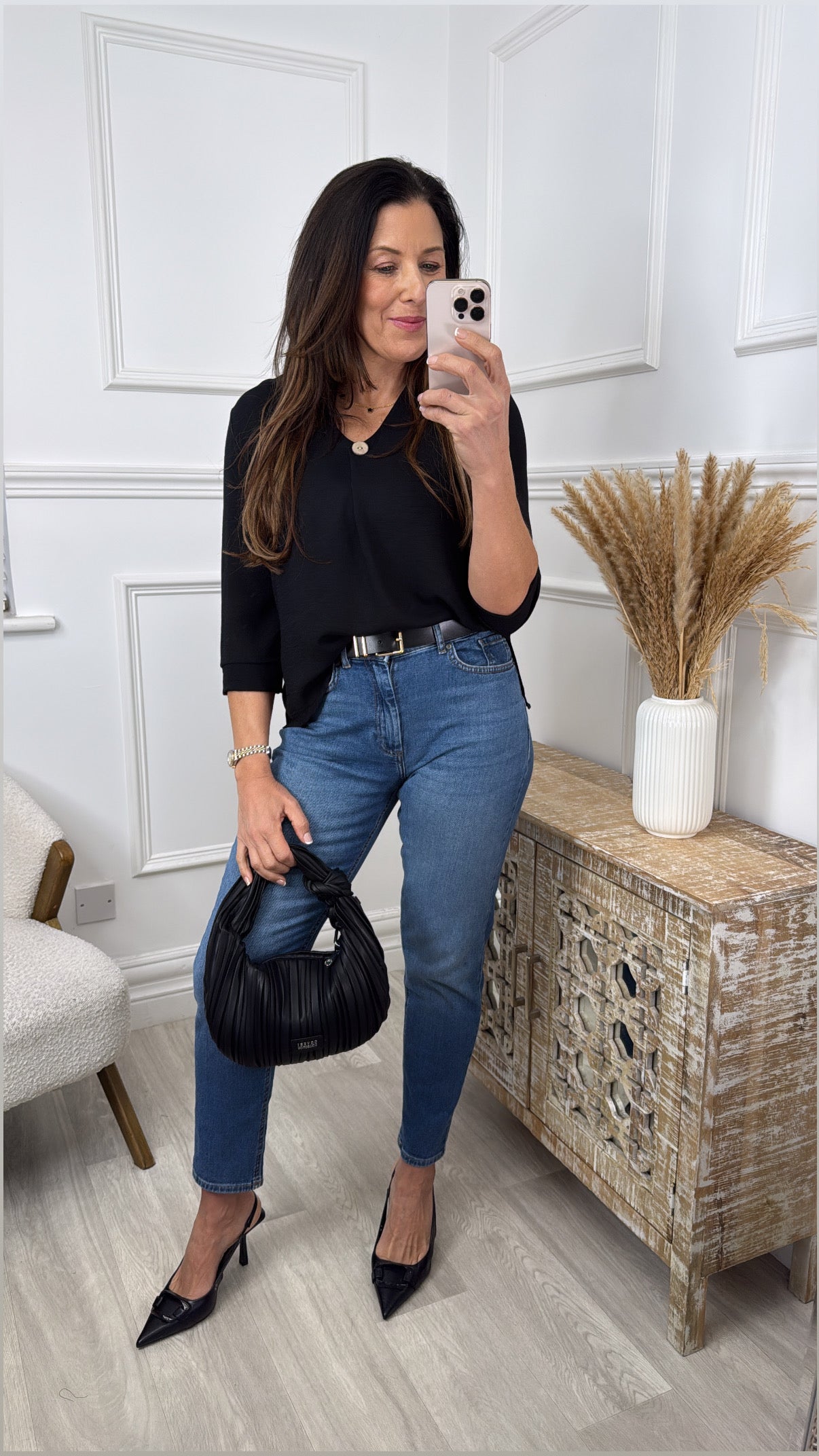 Marygold Black Button Detail Top