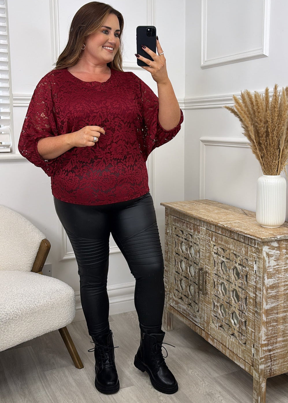 Sinead Wine Lace Round Neck Top