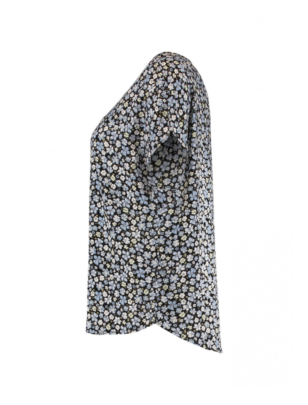 Farina Black Blue Flower Print Top