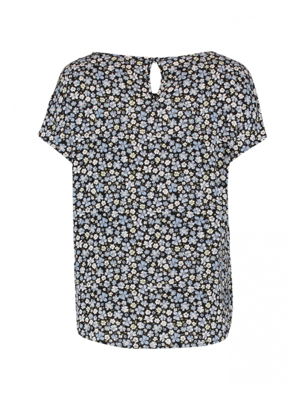 Farina Black Blue Flower Print Top