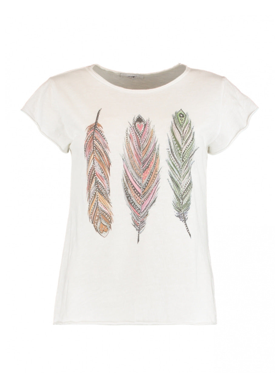 Svenja White Feather Print T-Shirt