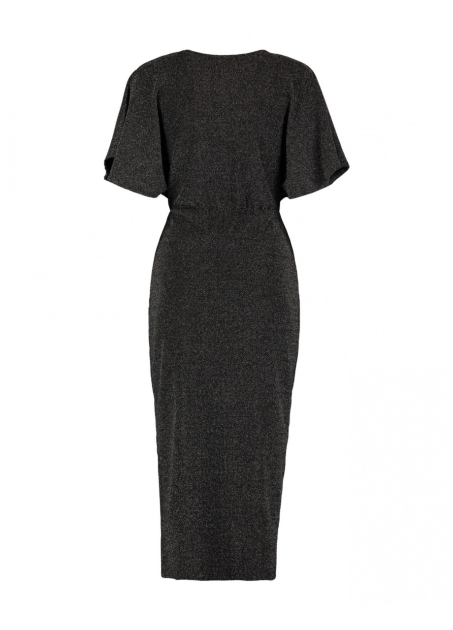 Loli Black Sparkly Wrap Midi Dress