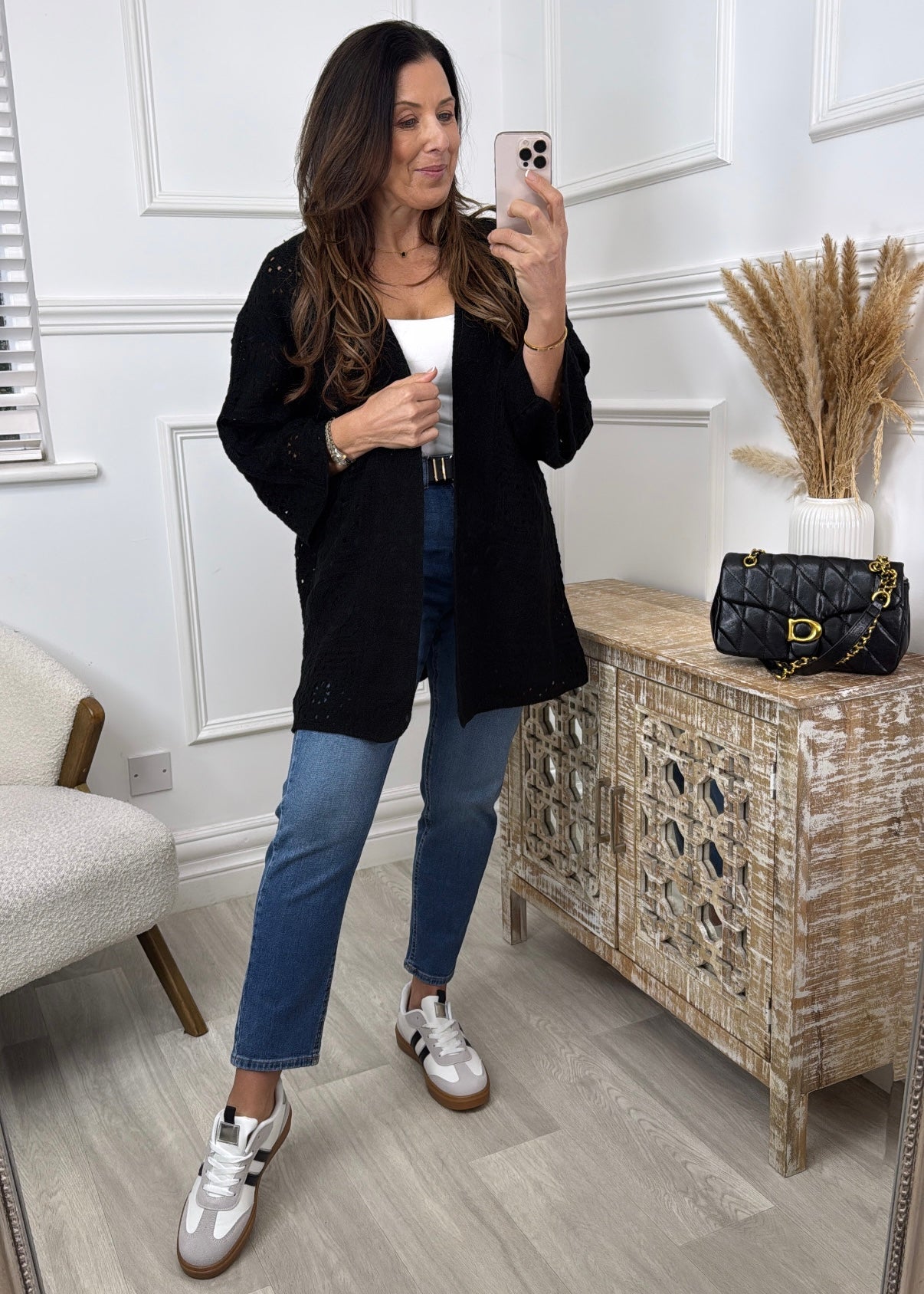 Abigail Black Crochet Knit Cardigan