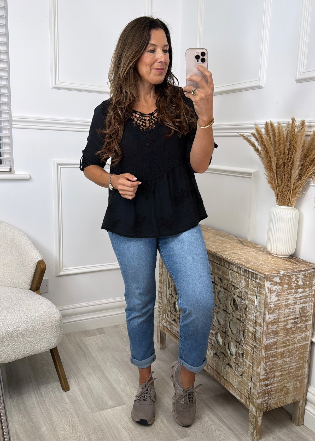 Rosalee Black Broderie Top