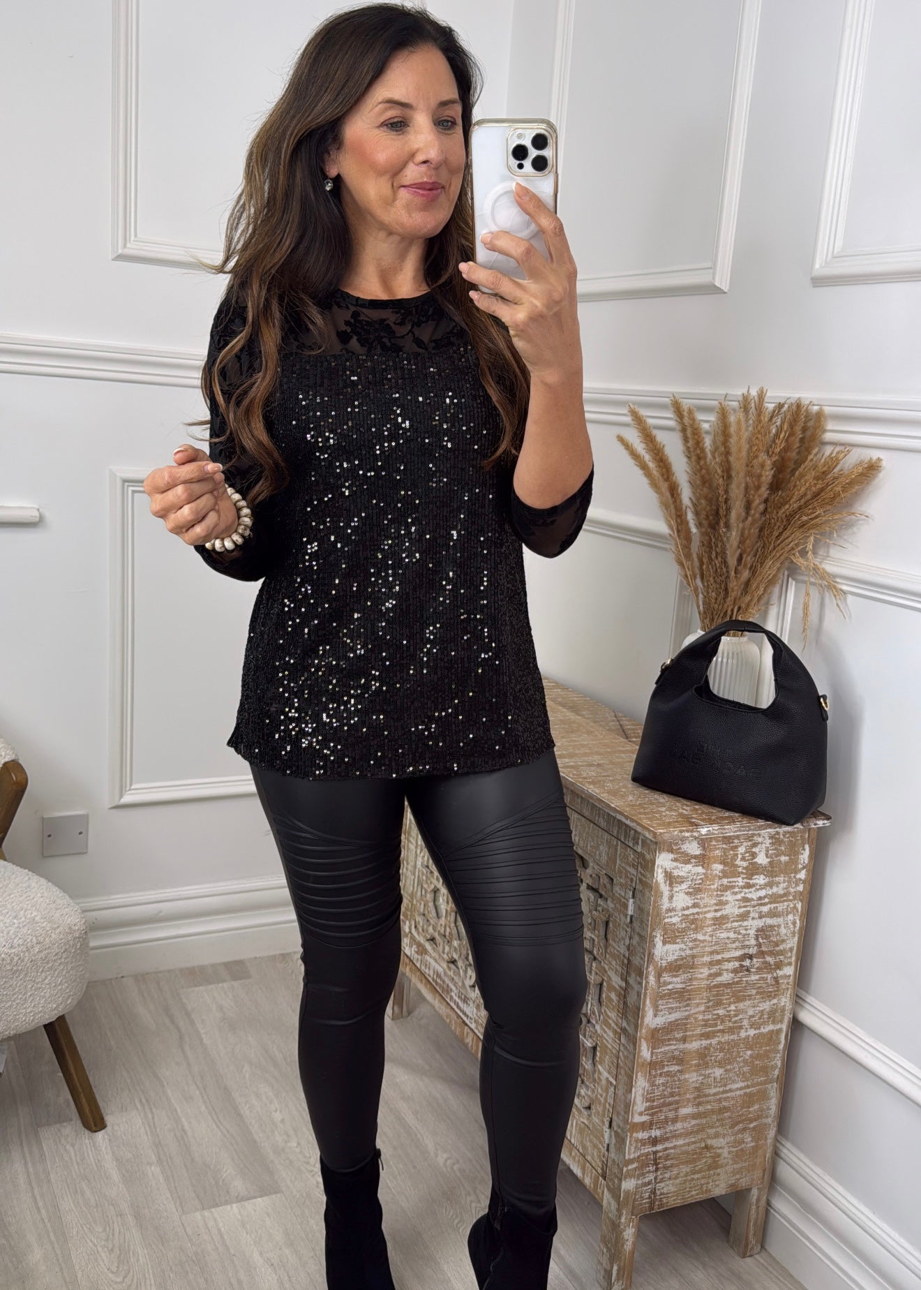 Ayla Black Sequin and Lace Top