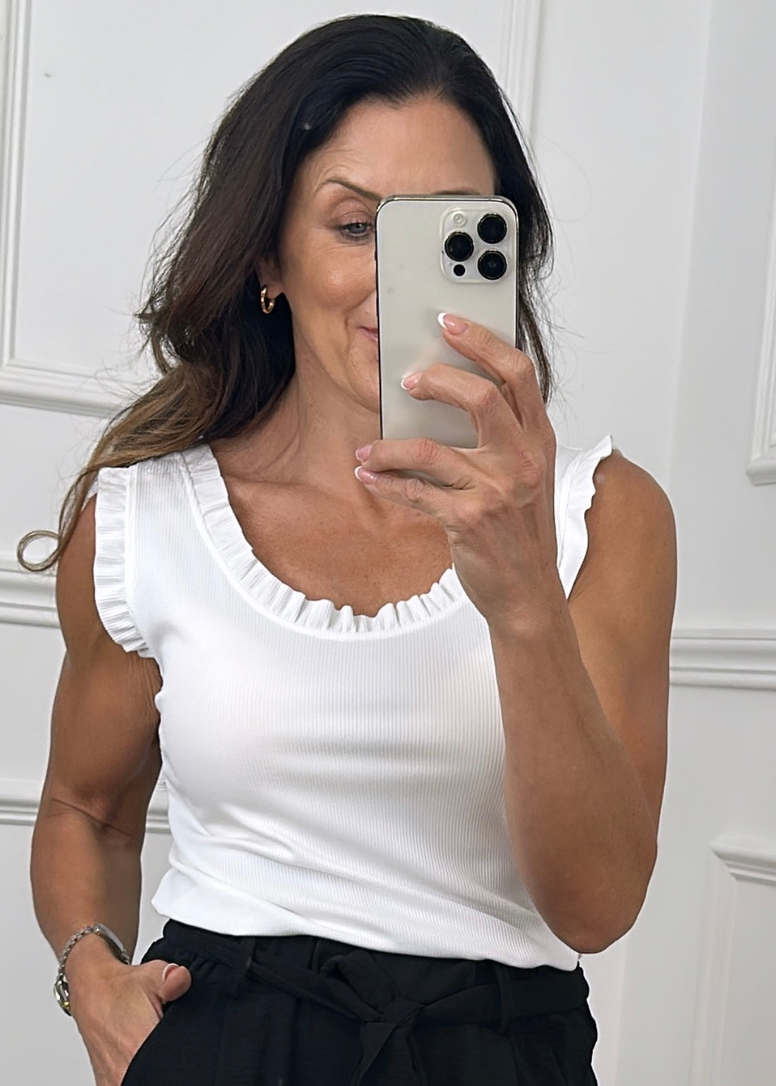 Erica White Ruffle Trim Cami