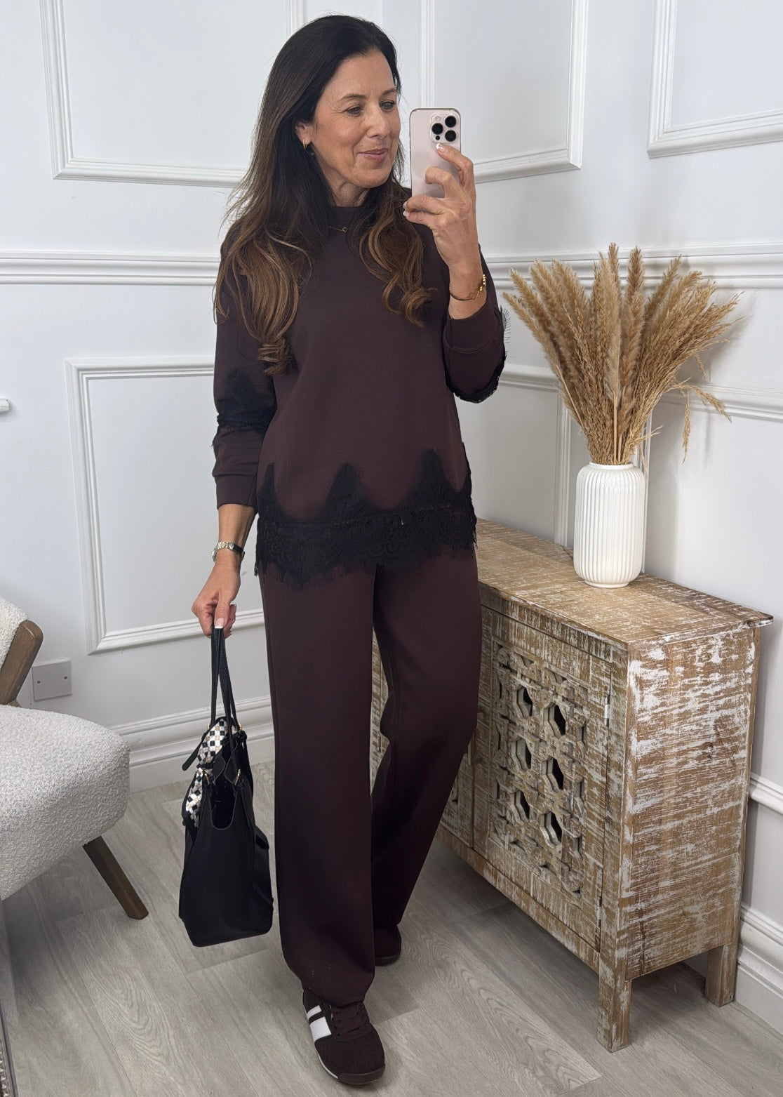 Teodora Brown Lace Detail Set