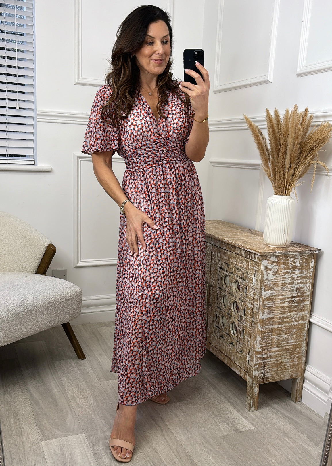 Assumpta Orange Shirred Waist Maxi Dress