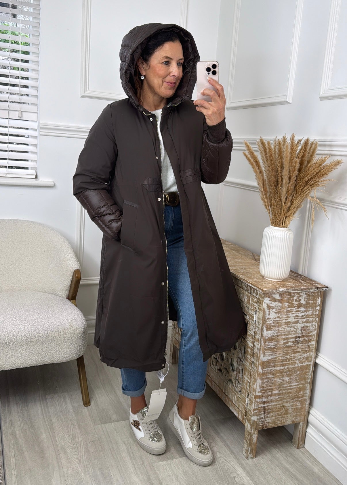 Paloma Brown Mid Length Quilted Sleeve Coat