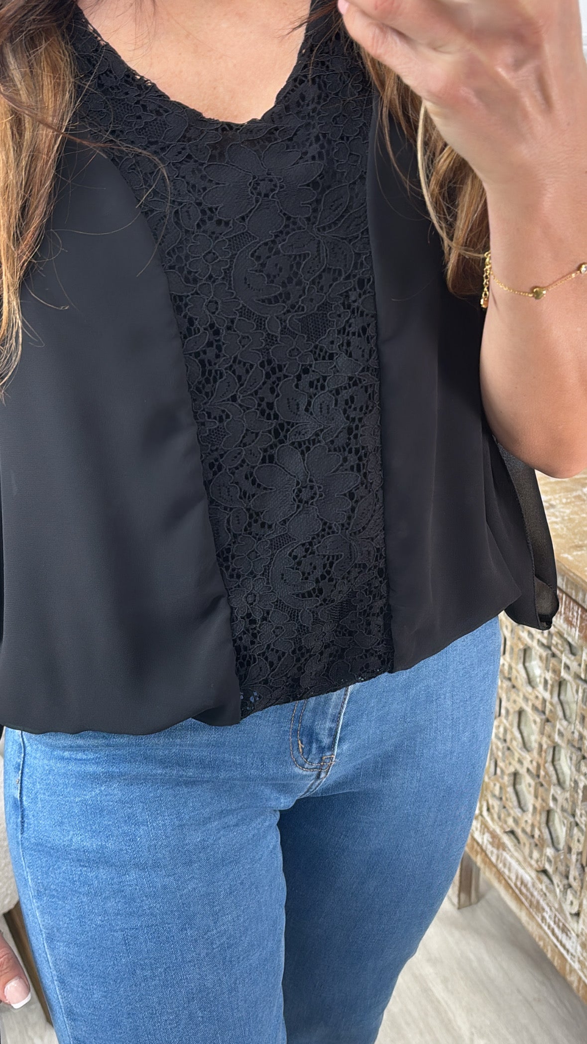Norella Black Lace Detail Top