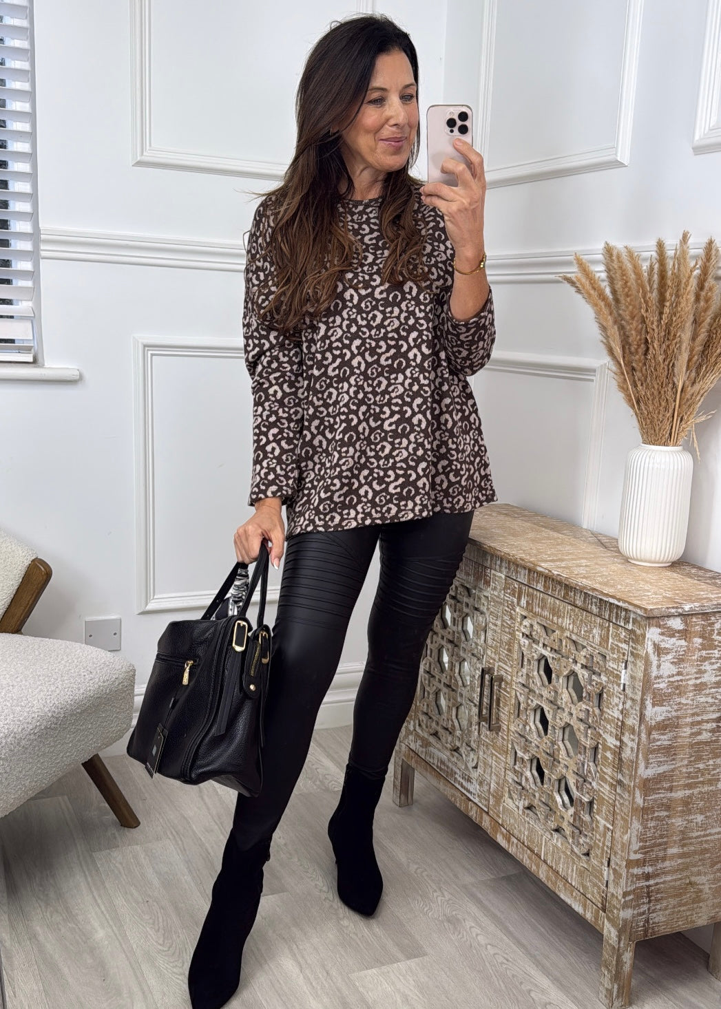 Dora Coffee Leopard Print Top
