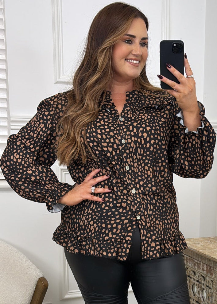 Deirdre Brown Pebble Print Black Shirt