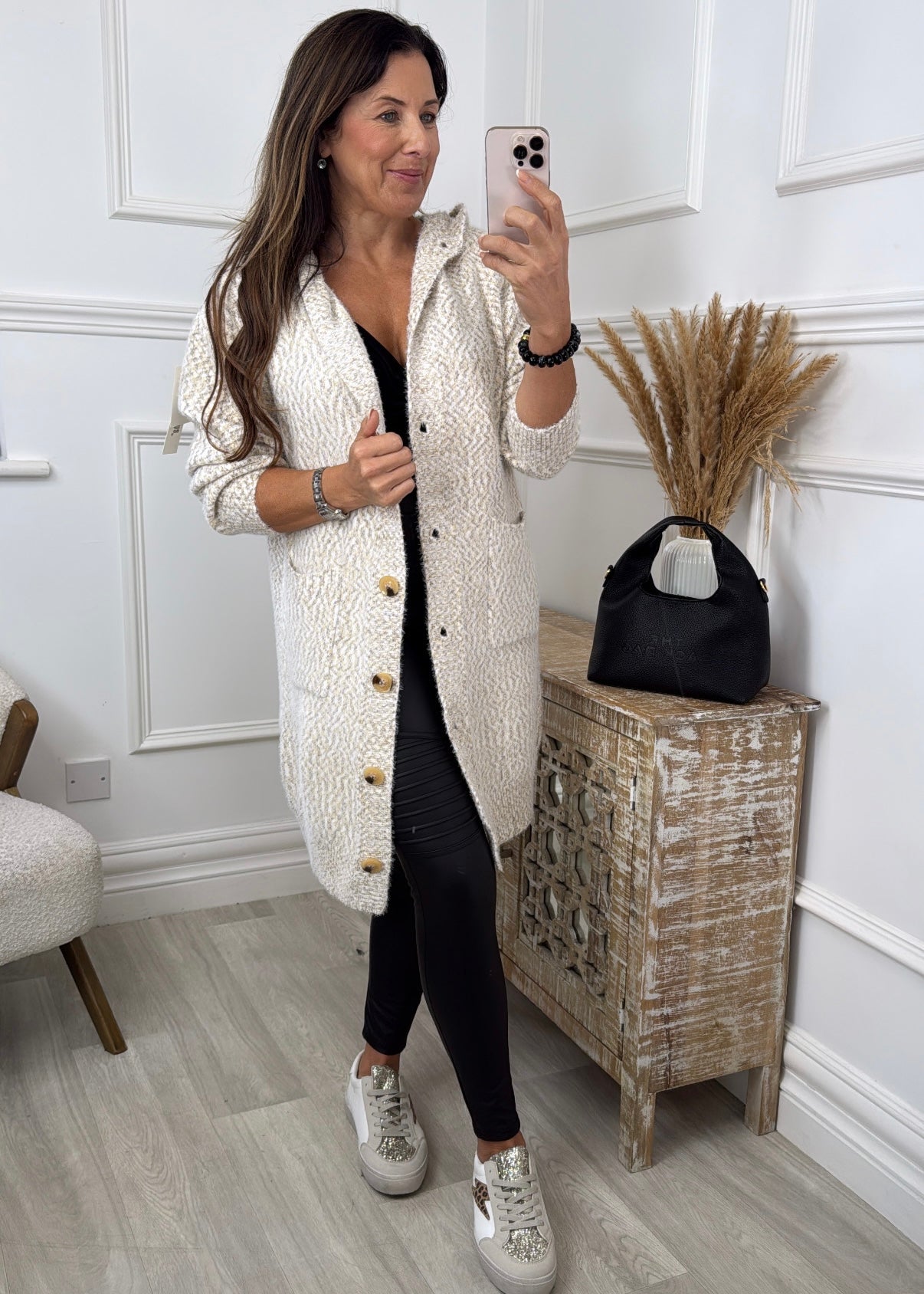 Harper Grey/Yellow Button Cardigan