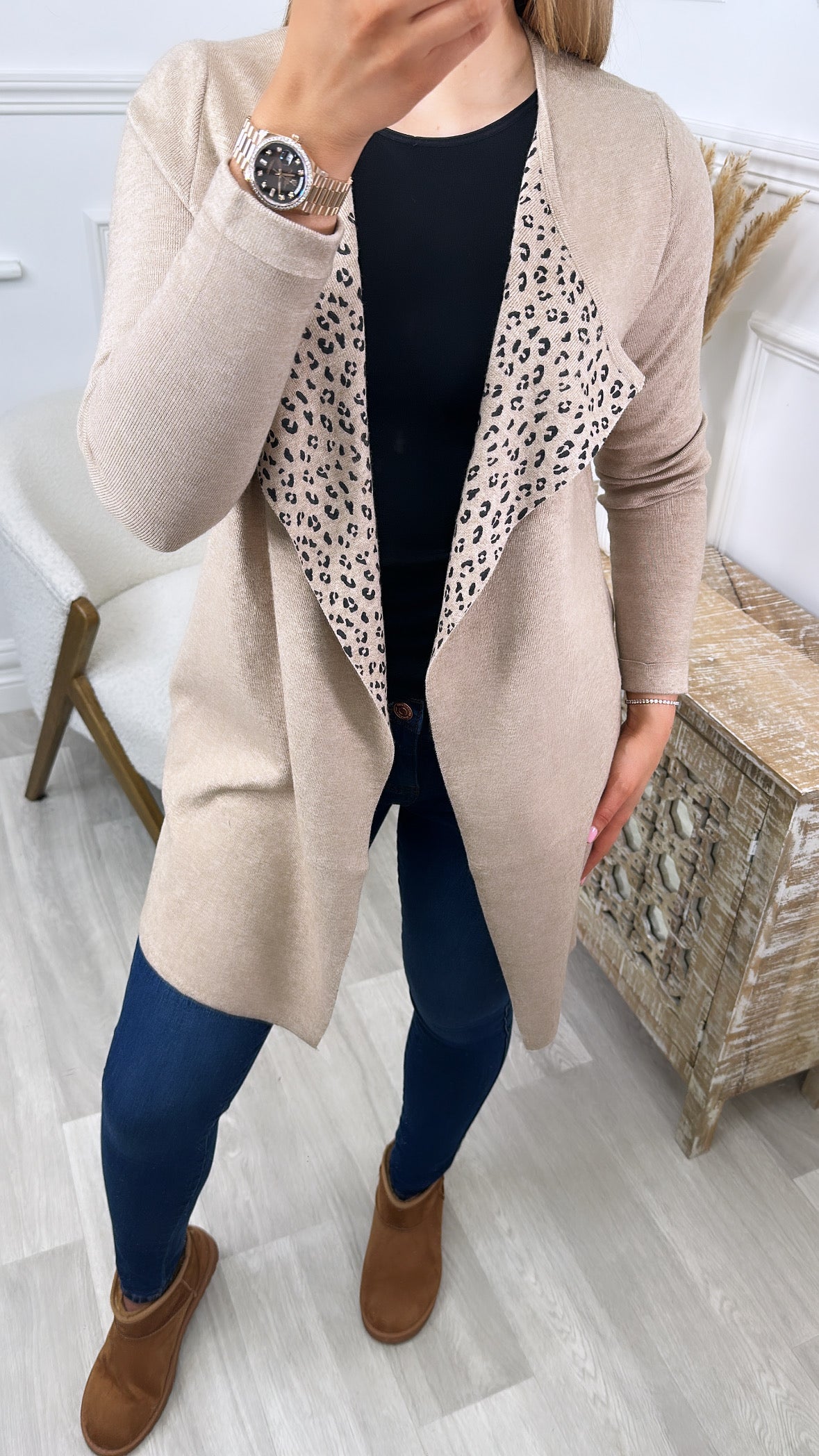 Goja Beige Leopard Lapels Cardigan