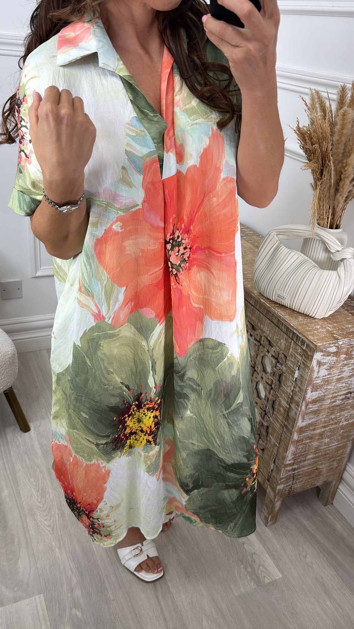 Blathnaid Khaki Floral Kaftan Dress