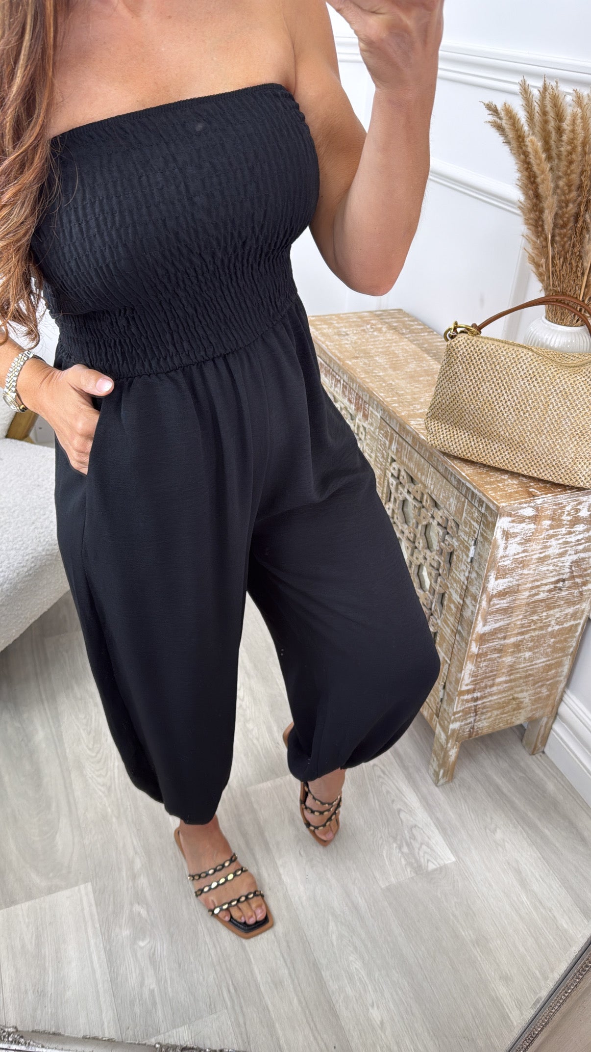 Darragh Black Bandeaux Jumpsuit with Cuff Leg