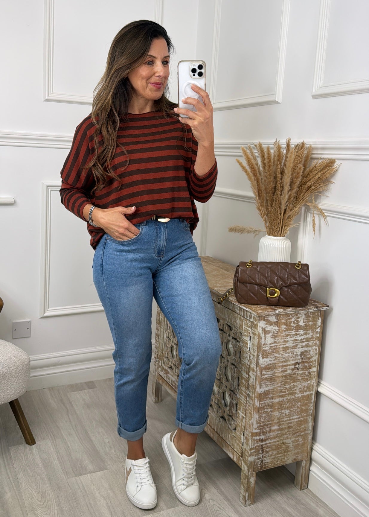 Viola Brown and Rust Striped Top