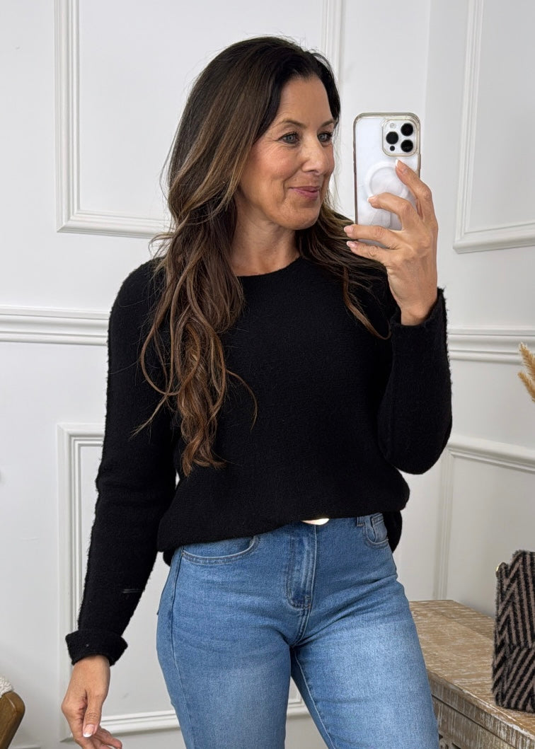 Honor Black Wide Neck Knit Jumper