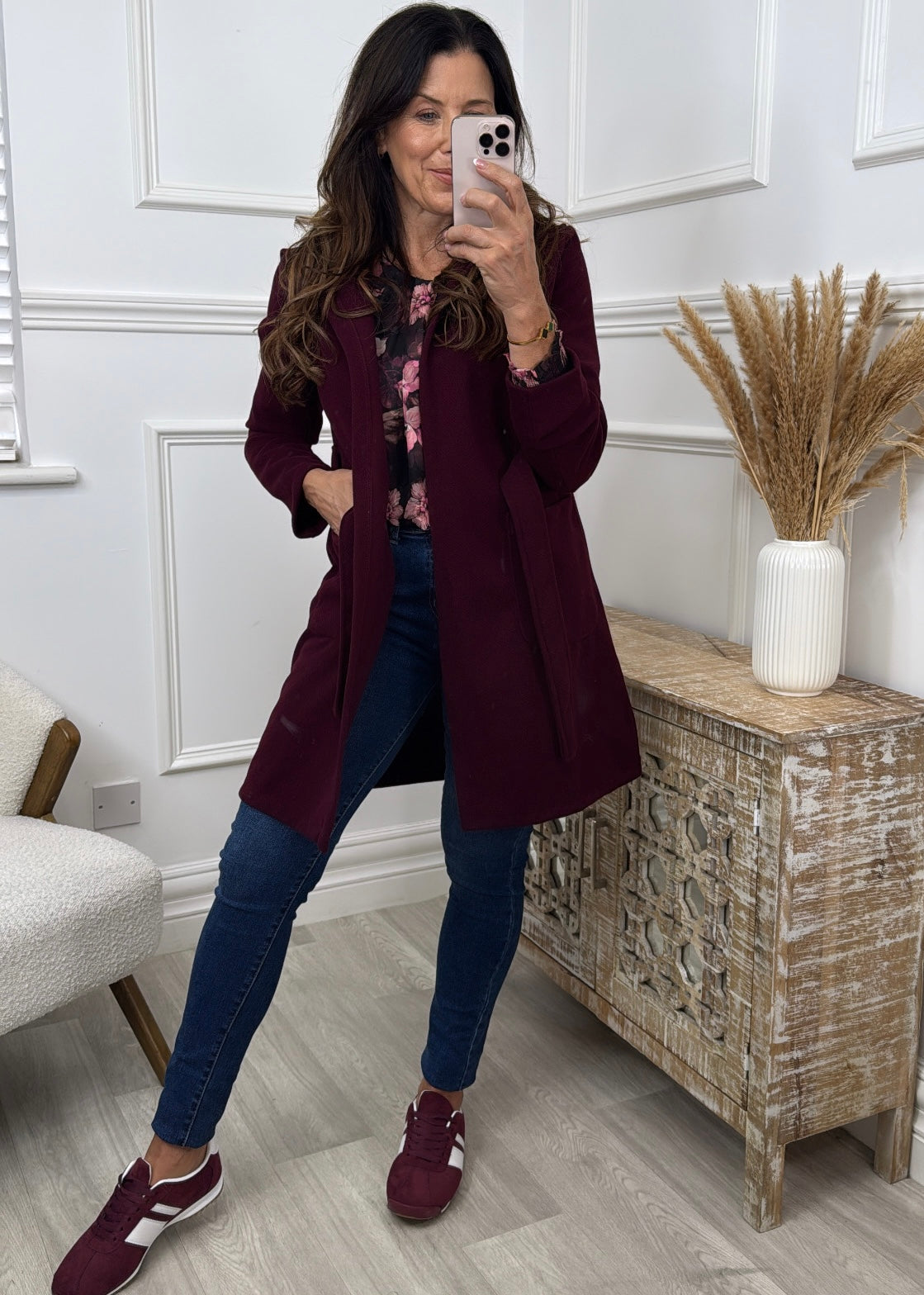 Neva Wine Belted Wrap Coat