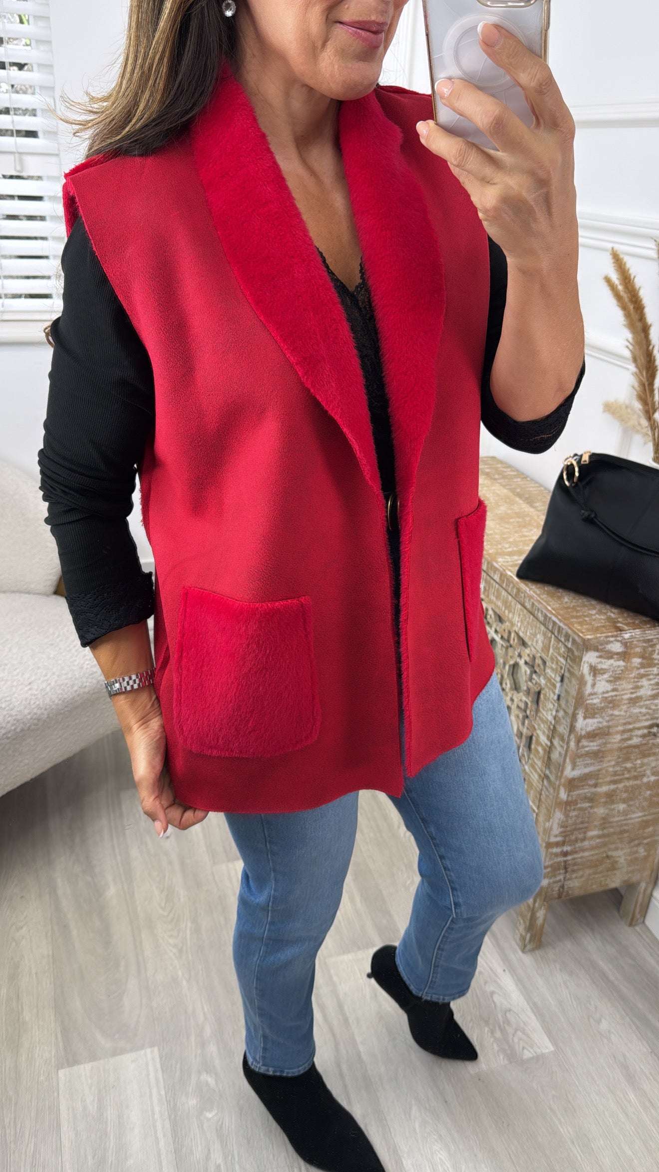 Loretta Red Suede Feel Waistcoat