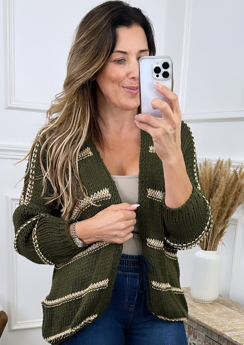 Jamie Khaki Striped Cardi