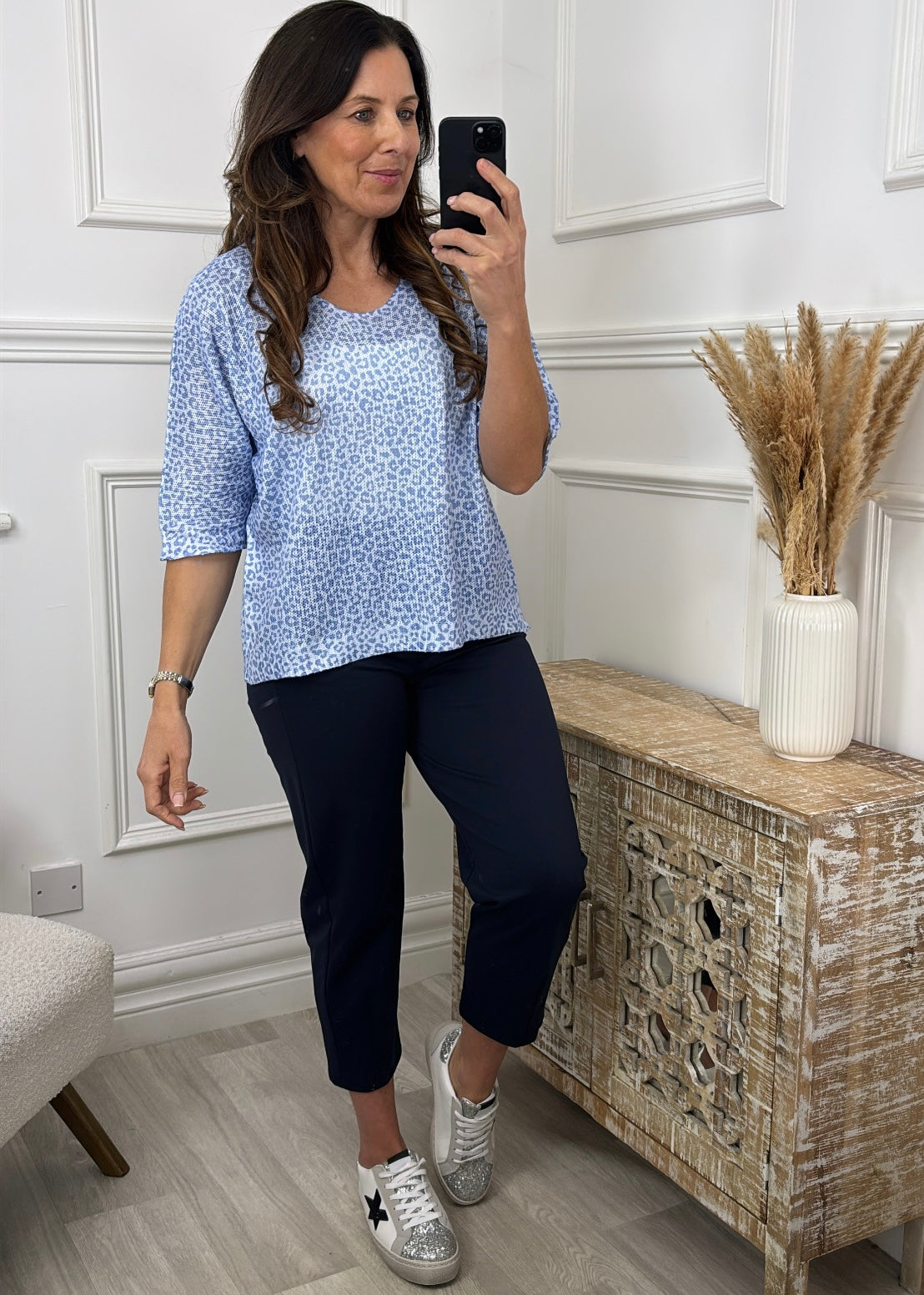 Cassie Blue Leopard Print Top