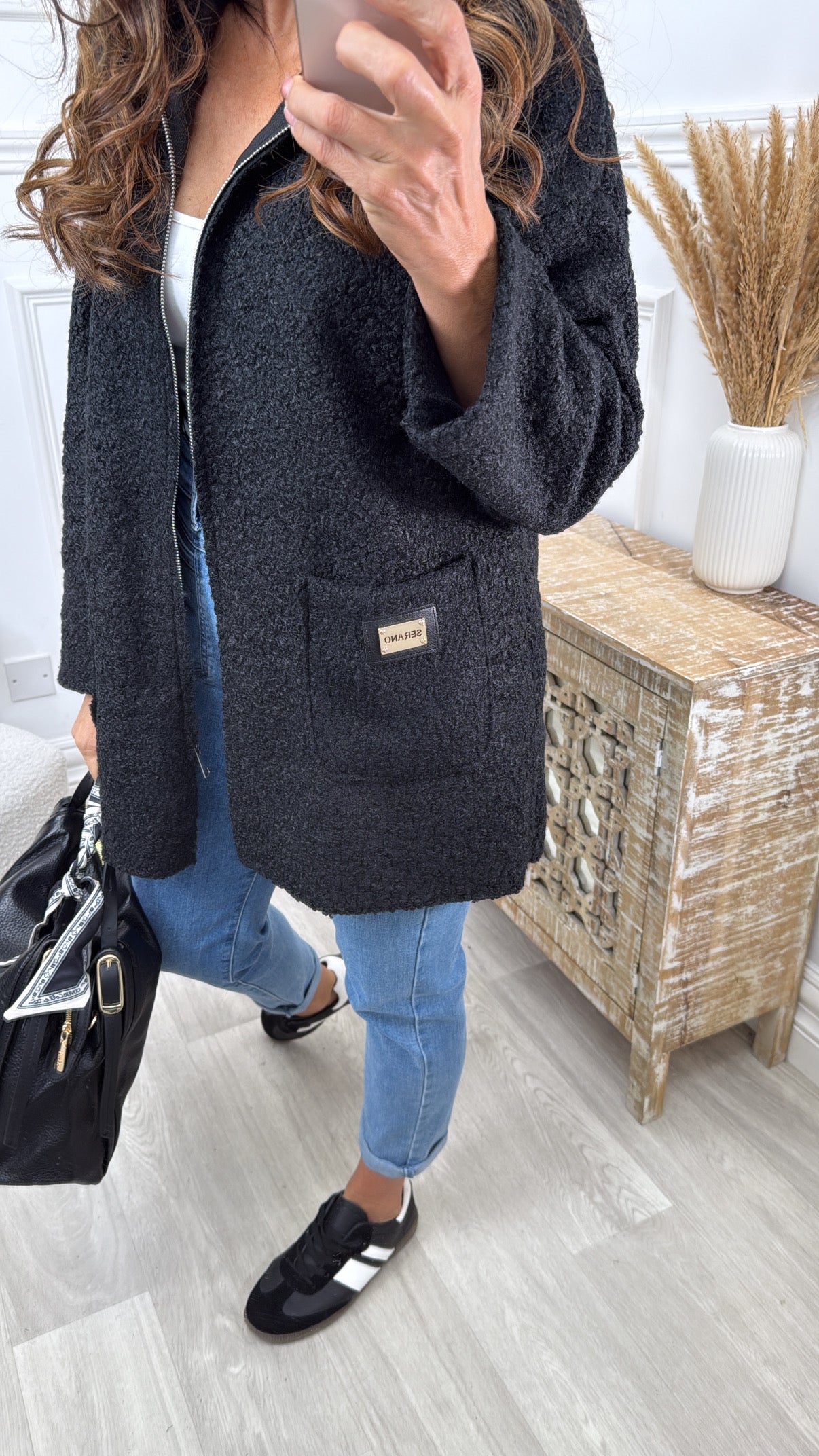 Kylie Black Hooded Coatigan