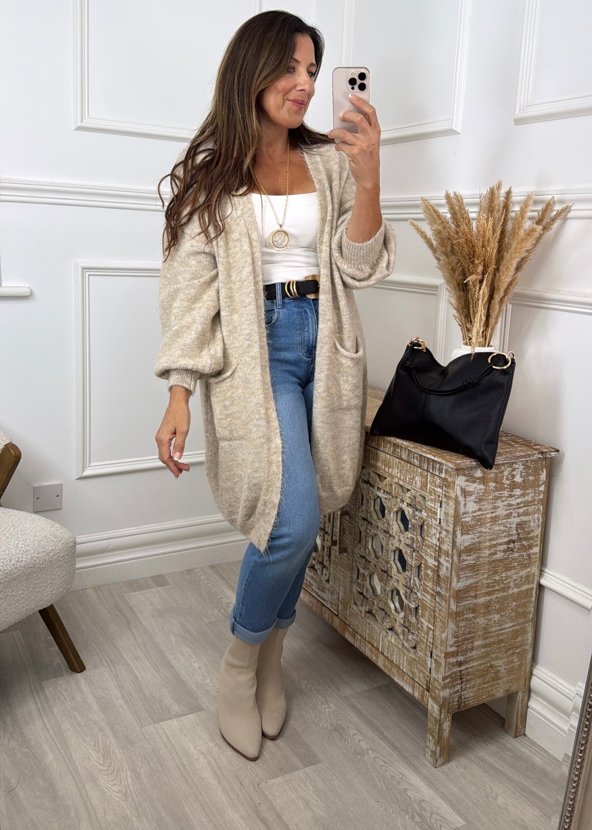 Payton Beige Pocket Cardigan