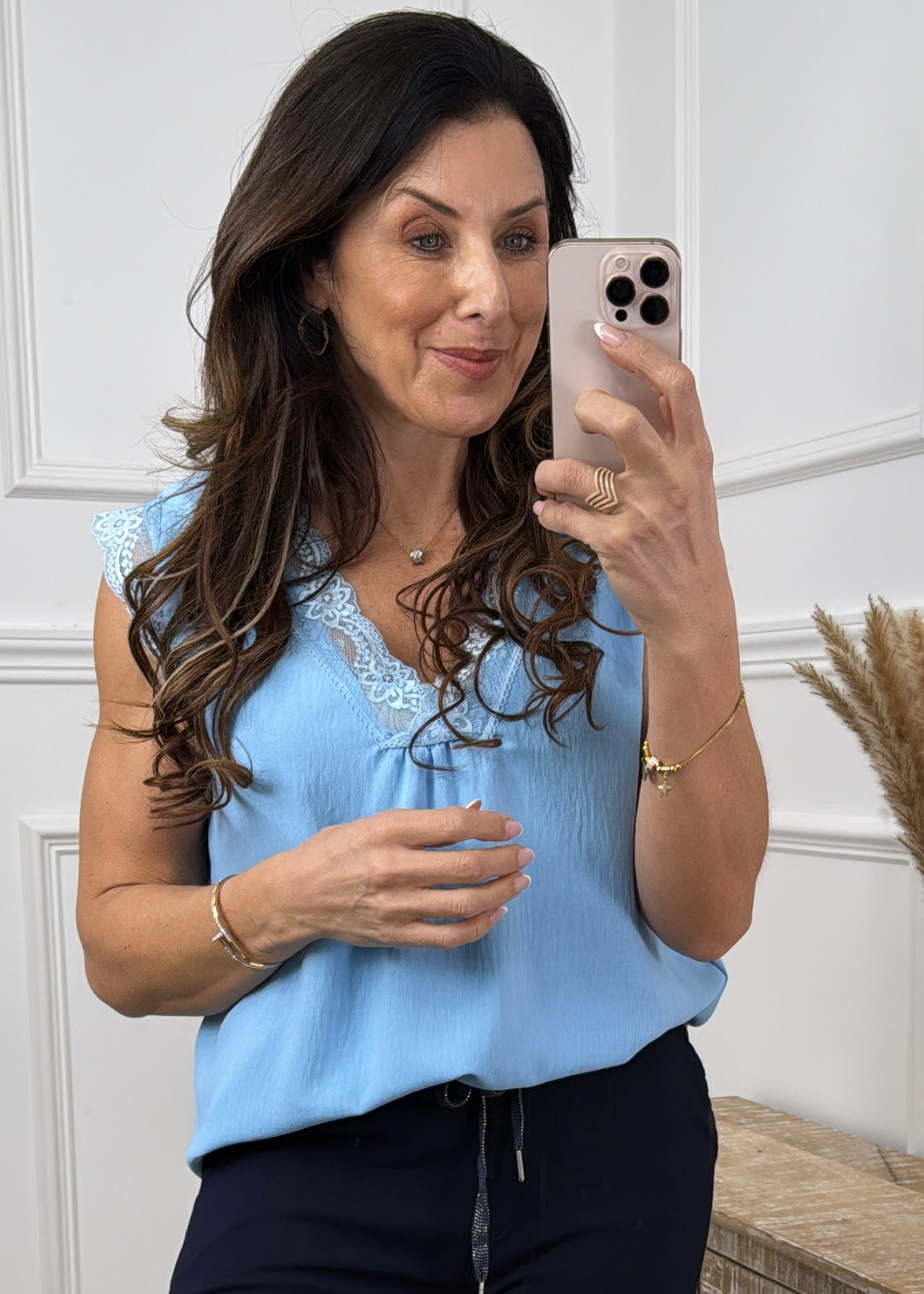 Davina Sky Blue Lace Trim Top